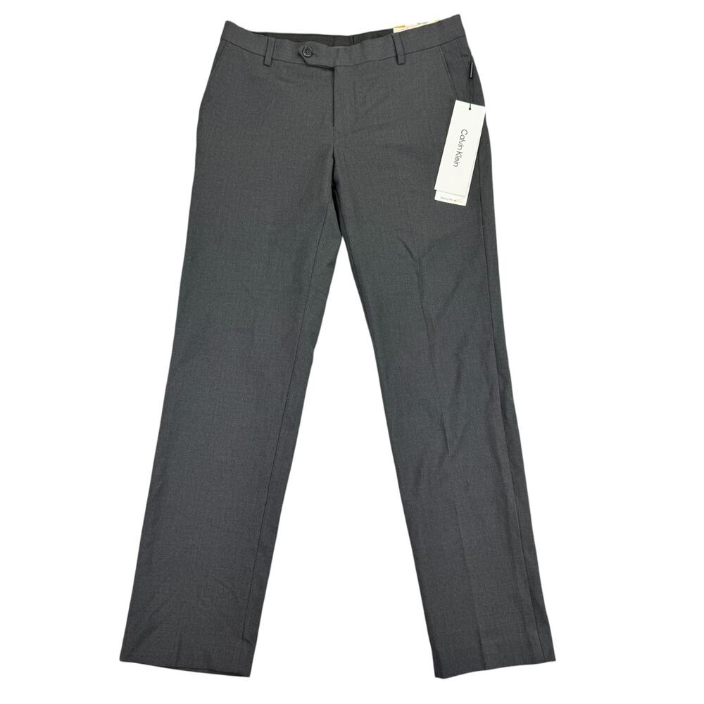 Calvin Klein Mens Infinite Stretch Skinny Fit Solid Dress Pants Charcoal 30x30
